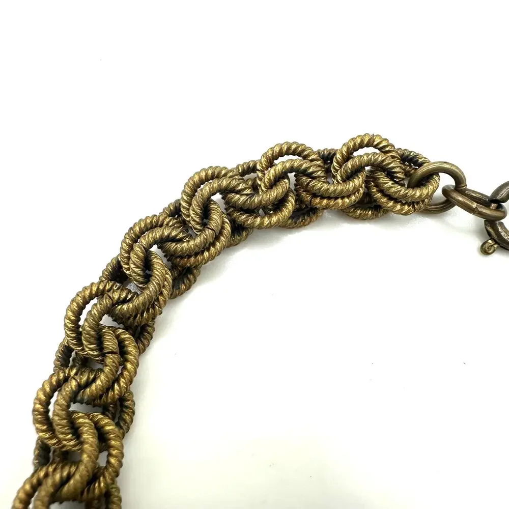 Antique vintage 1930s 1940s gold tone brass double rolo links chain bracelet 8
